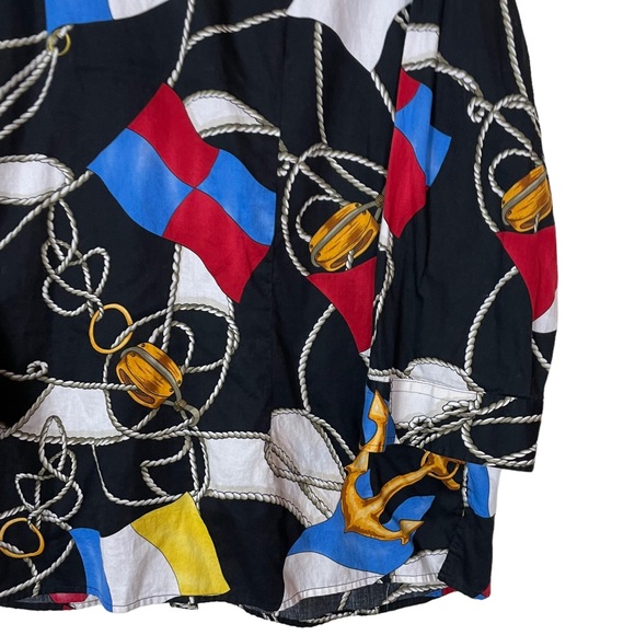 Vintage LRL Nautical Gaudy Busy Allover Button-down Blouse 3/4 Flowing Sleeve 1X - Picture 10 of 15